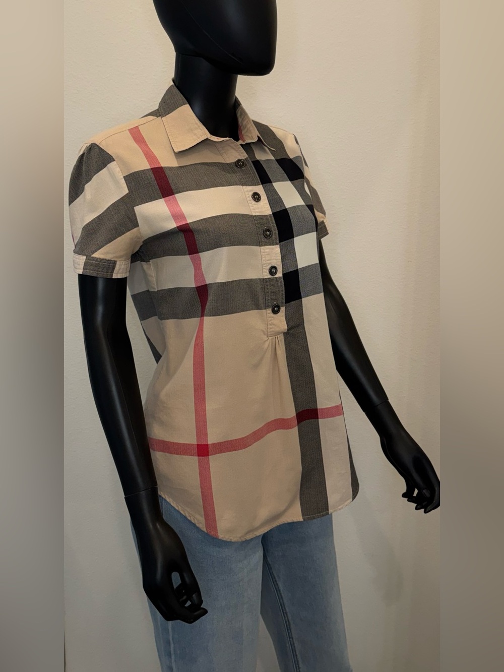 Burberry Beige Plaid Short-Sleeve Button-Front Shirt - Picture 9 of 11